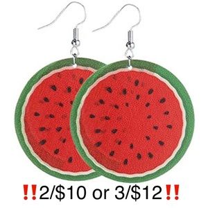 Watermelon Earrings Faux Leather Red Green Dangling Summer Statement Earrings